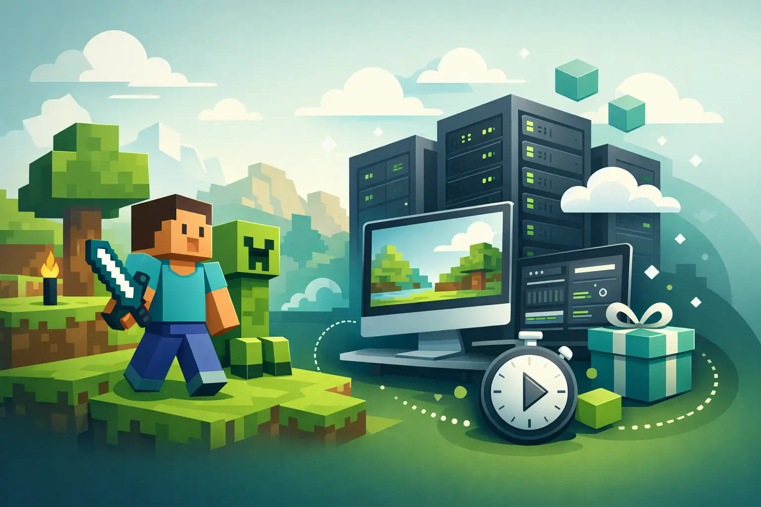Illustration de couverture pour Guide d'essai gratuit d'hébergement de serveur Minecraft