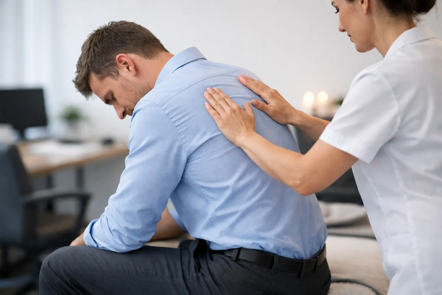 Massage nach langem Sitzen löst den Rücken