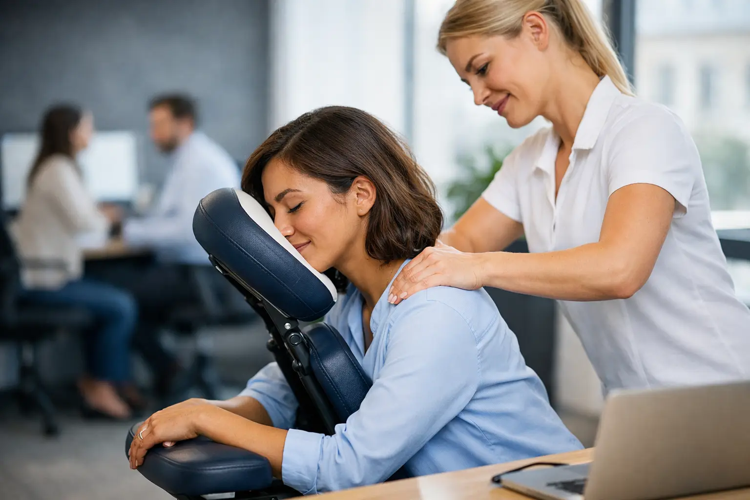 Massage im Büroalltag als Beispiel für Entlastung