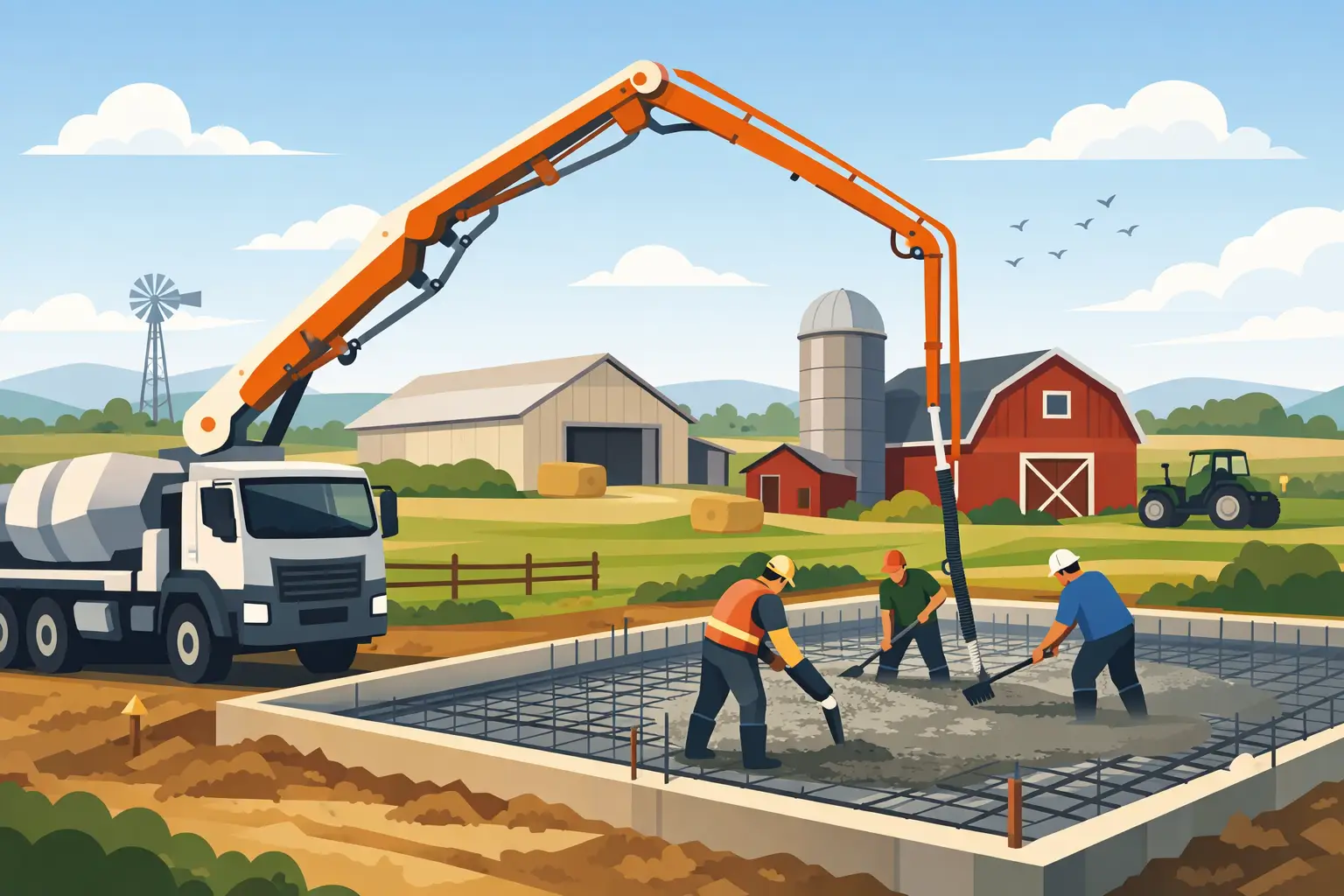 Farm Building Concrete Pumping That Keeps Work Moving